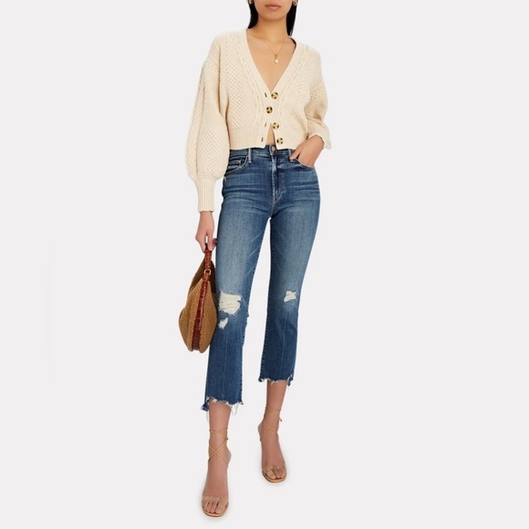 Mother The Insider Crop Step Chew Distressed Denim Jeans in Dancing on‎ Coals 24 - Picture 1 of 14